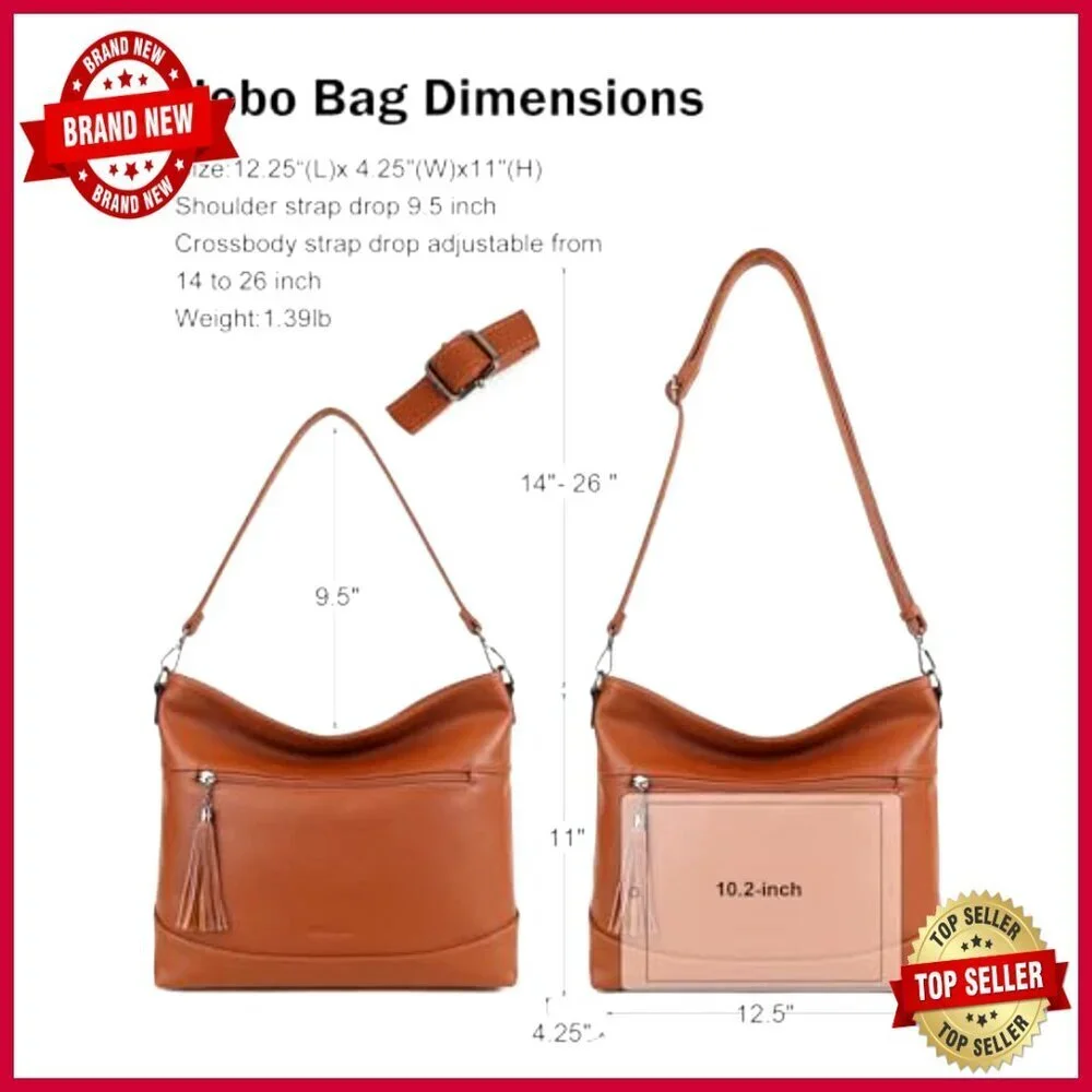 Convertible Hobo Crossbody Bag, PU Leather, 2-in-1 Design, Medium Size